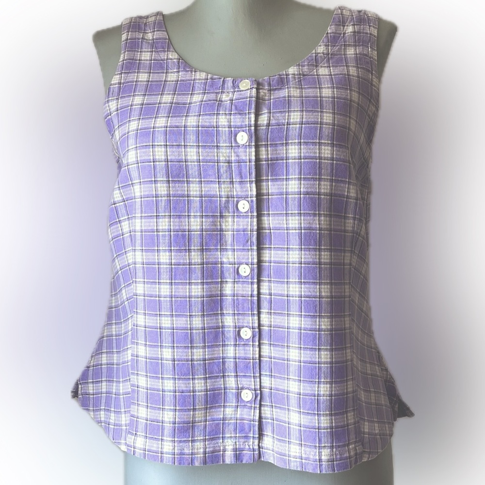 Eddie Bauer Vintage Lilac/Beige/White Linen/Cotton Crop Top Button Up Size S